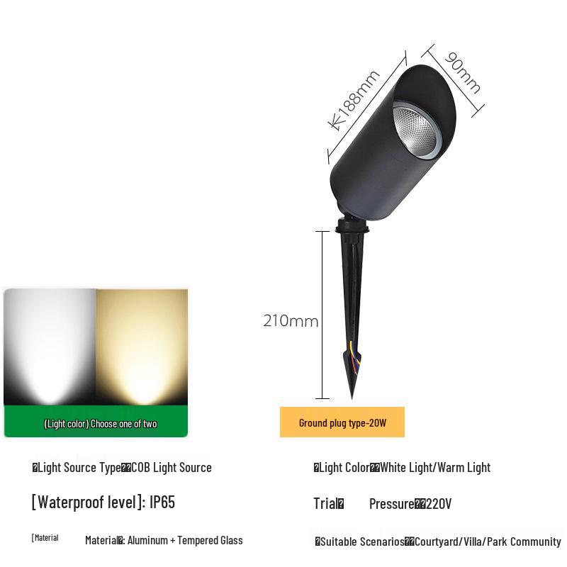 Waterproof Outdoor Tree Spotlight with Garden Ground Plug, Lawn Floodlight for Courtyard Landscapes
