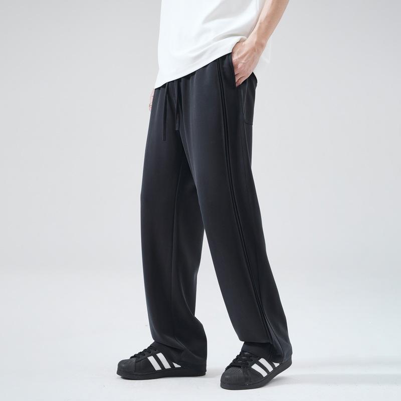 New American Ice Silk Casual Pants Trendy High Street Drape Straight Mopping Pants Loose Sweatpants Black