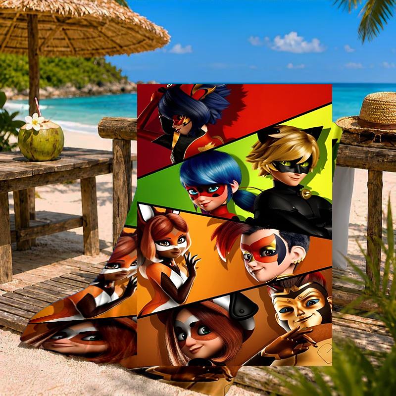 Ladybug Characters Beach Towel Microfiber Beach Towel, Lightweight and Quick-Dry, for Summer Travel, Swimming Pool Fan Birthday Gift