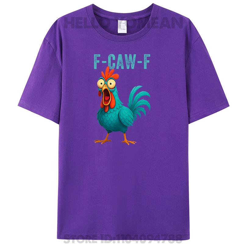 F-CAW-F Funny Rooster Chicken Farm Animal Humor Bird Women Men's Cotton T-Shirt Casual Streetwear Tee Shirts Hipster Tops