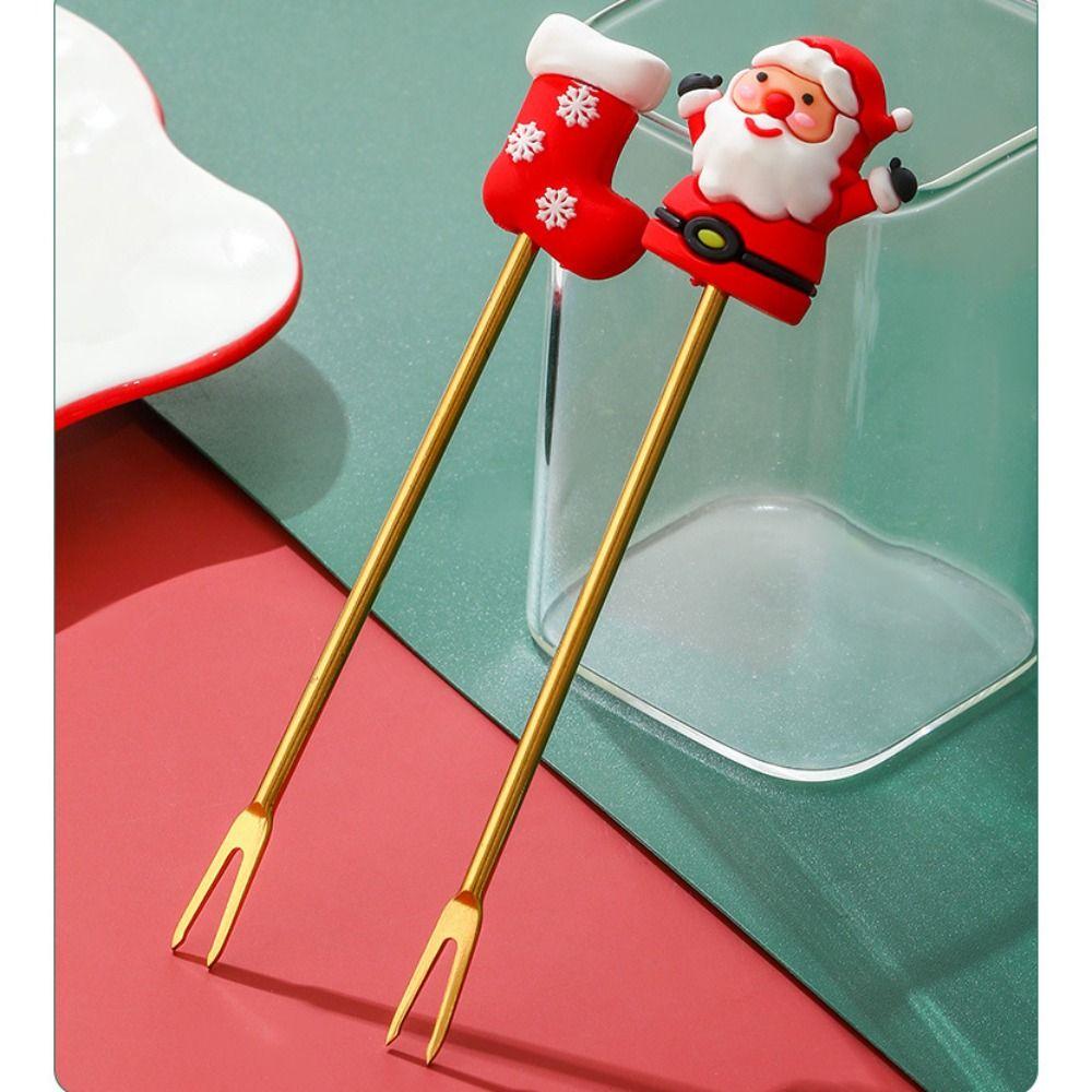 6PCS Stainless Steel Coffee Stirring Fork Multi-Purpose Ice Cream Fork Holiday Gift