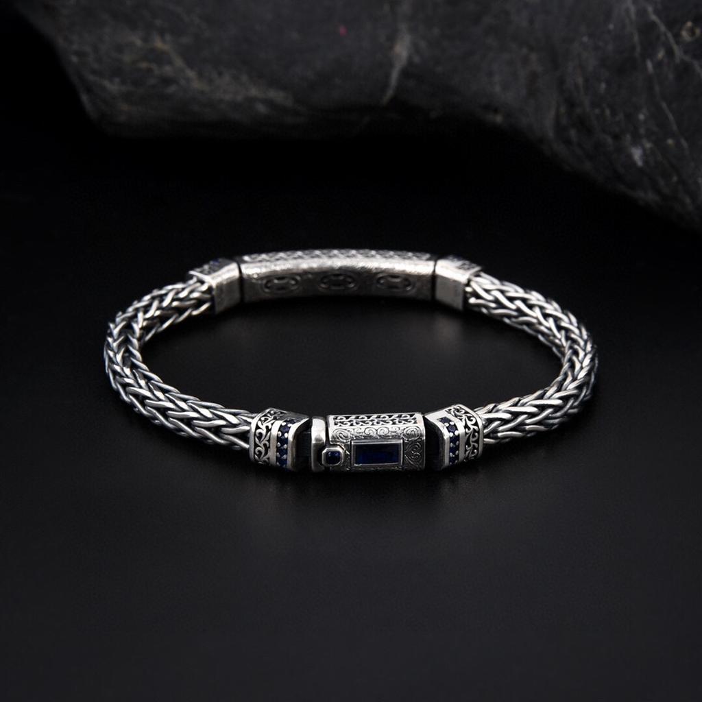 Men's Handmade Hemp Rope Bracelet with Vine Pattern Minimalist Diamond Accent Jewelry for Casual Style