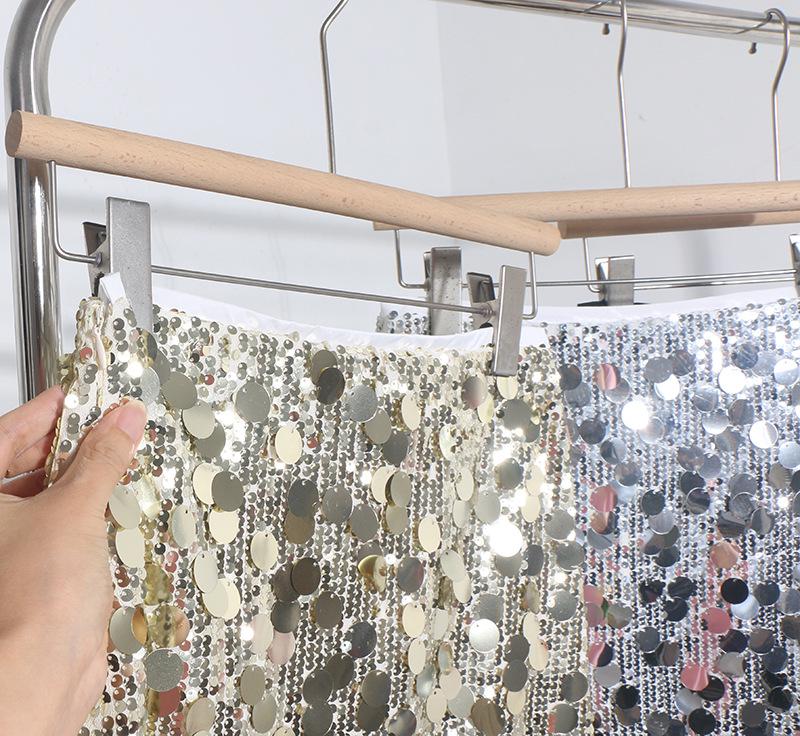 High-End Sequin A-Line Mini Skirt with Anti-Exposure Lining, High Waist, and Slim Fit