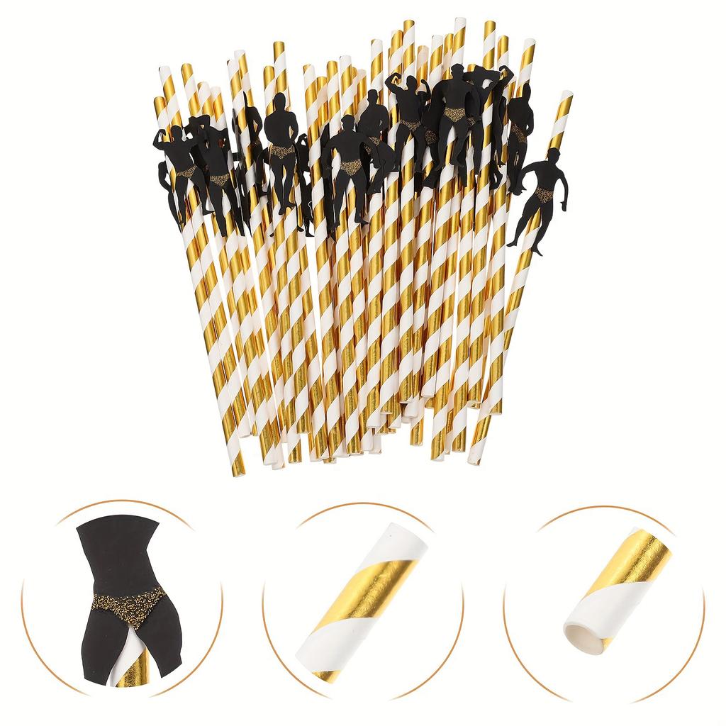 Kraft Paper Straws, Colorful Striped, Perfect For Party Decorations, Desserts, Pastries, Bars, And Drinks. 36 Pieces.