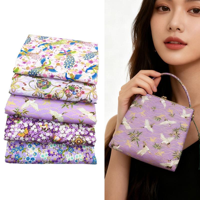 5 Stück Vergoldungsdruck Handgefertigtes Material Baumwollstoff Japanischer Stil Kimono Bronzefarbenes Heimtextil für Patchwork