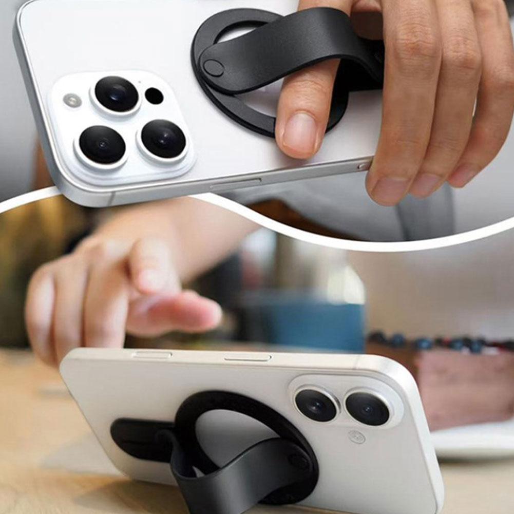 Magnetic Strap Phone Holder Desktop Ring Holder Aluminum Alloy TPU Mobile Phone Portable Anti Drop Finger Strap Holder