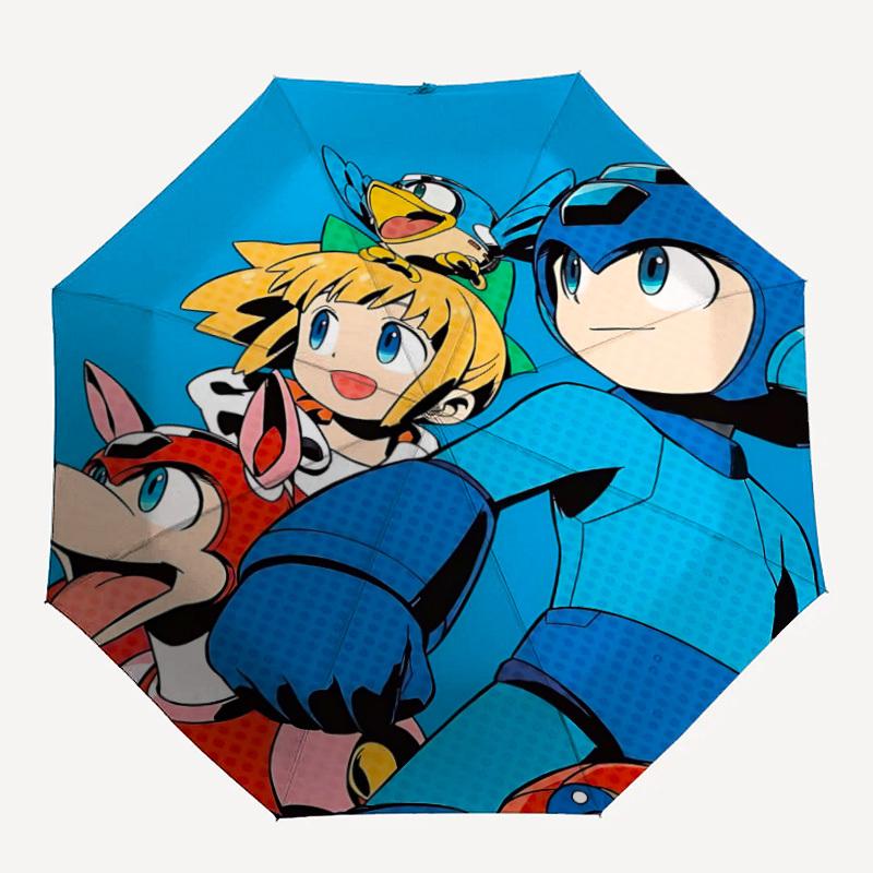 

1PC Mega Man Team Automatic Folding Umbrella - Compact 8-Rib Design, Durable Plastic & Iron, Daily Use F010646