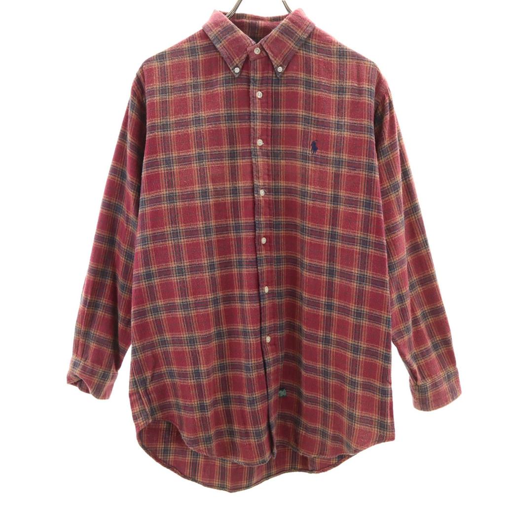 POLO COUNTRY RALPH LAUREN 80s 90s Old Check Pattern Long sleeve Button down shirt Men's Used