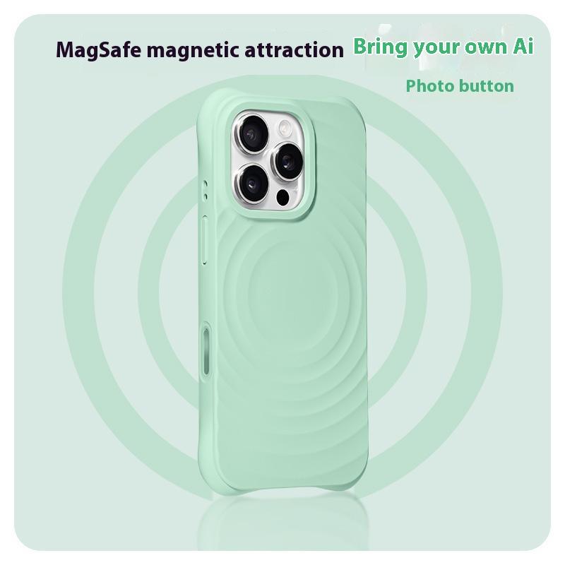 For iPhone 16 Pro Max Magnetic Case with Ai Photo Botton Ripple Texture Liquid Silicone Phone Cover