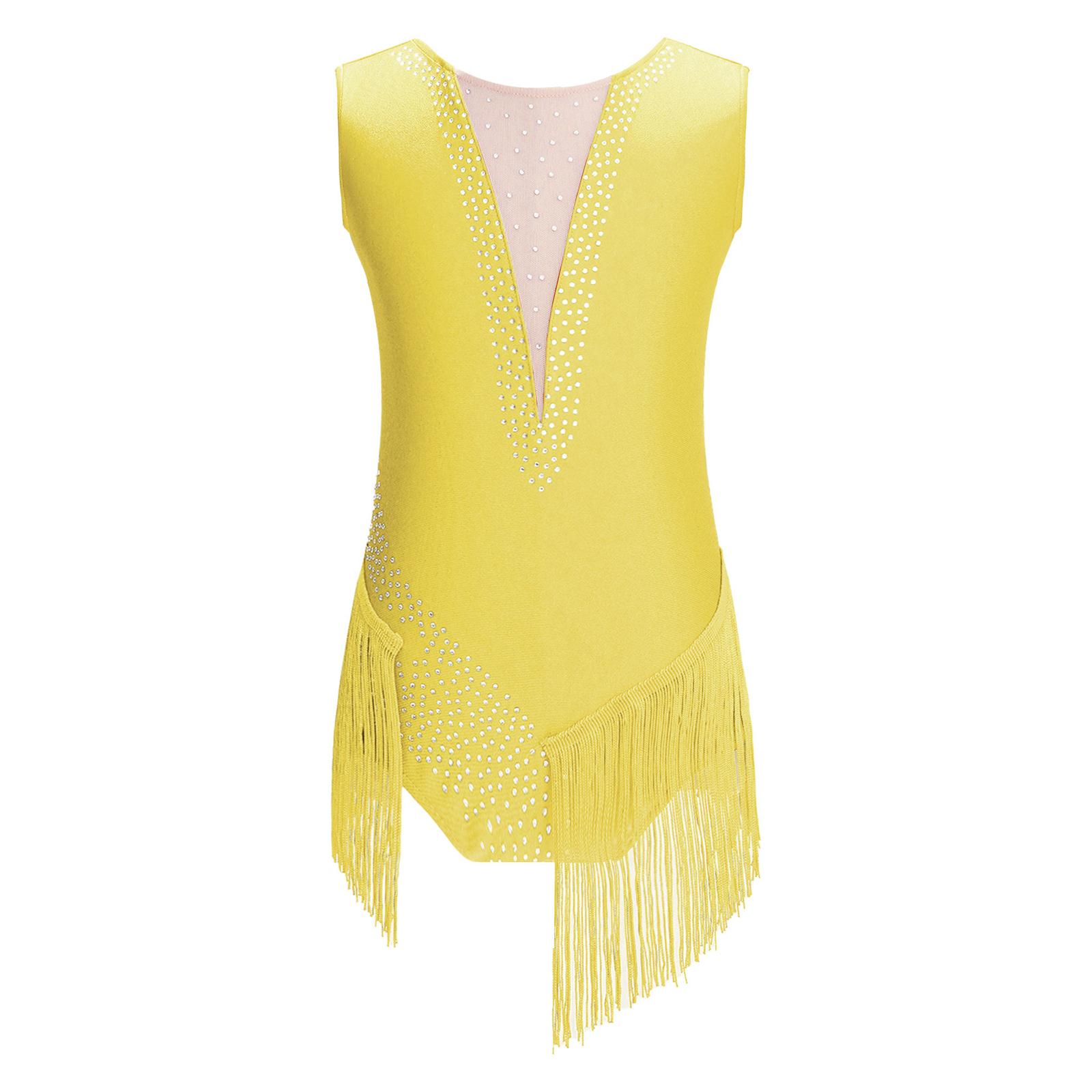 

Дівчачий фігурний катання купальник без рукавів з бахромою та блискучими стразами 15-16 Years