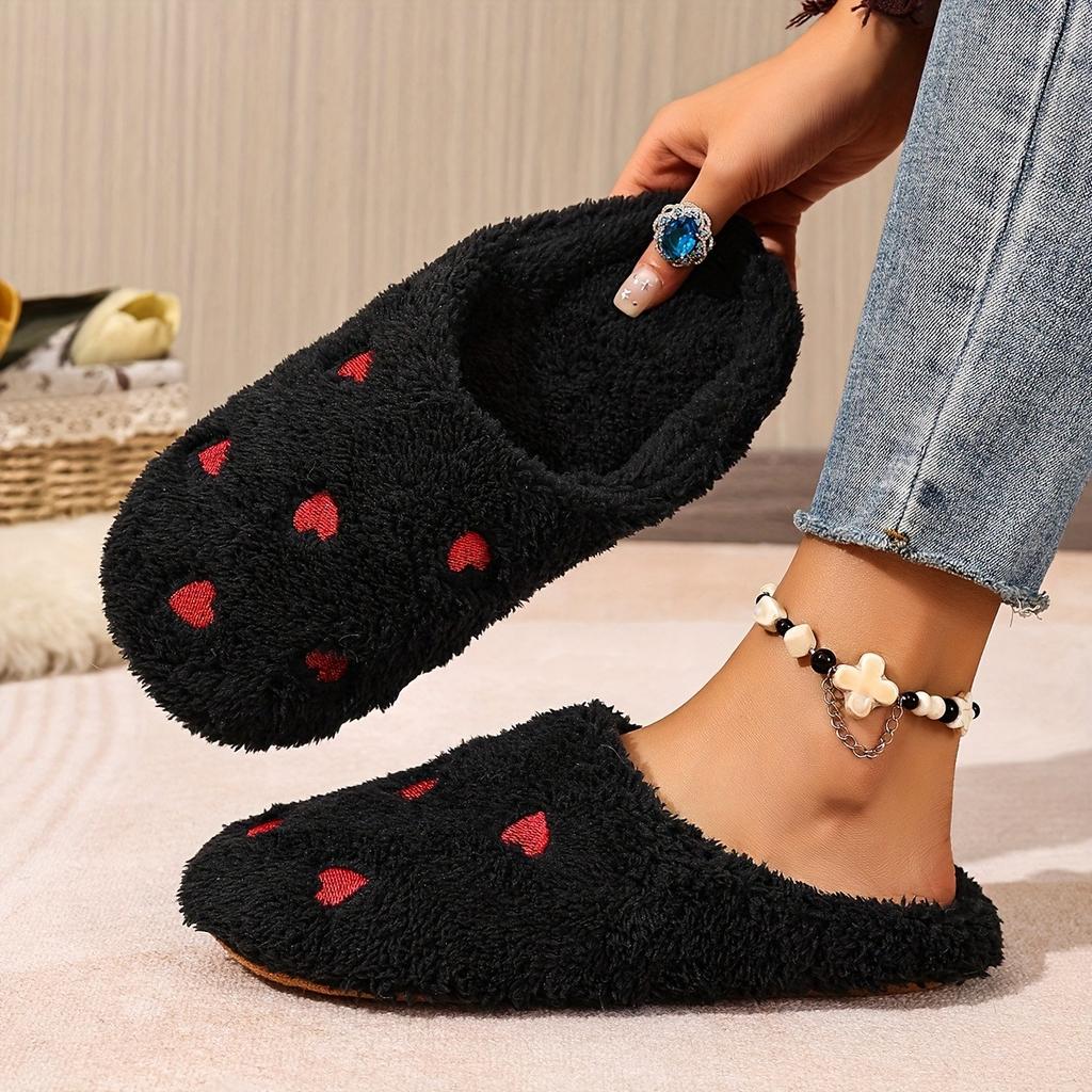 Soft Bottom Embroidered Heart-shaped Warm Slippers - Silent Slippers - Super Soft and Lightweight - Suitable for Use on Floors or Carpets