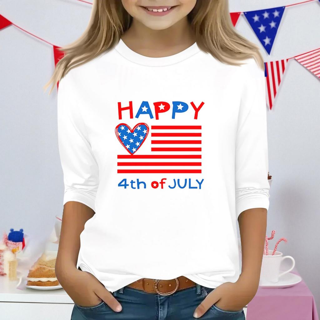 Druckoberteile für junge Mädchen 3-10 Jahre Rundhals 3/4-Ärmel T-Shirts Trendige Oberteile Outfit T-Shirts