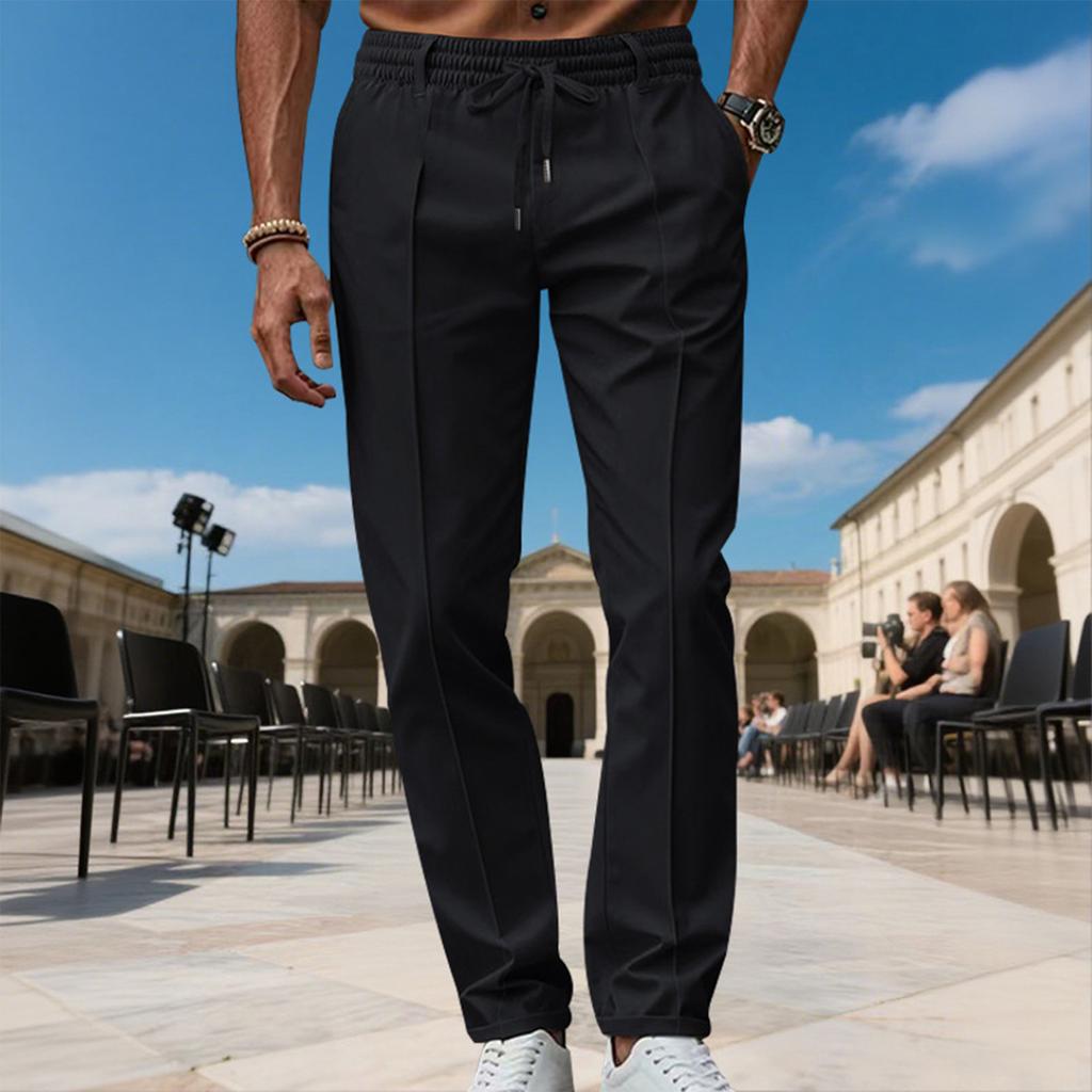 Men's Solid Color Straight Leg Plus Size Slim Business Casual Pants