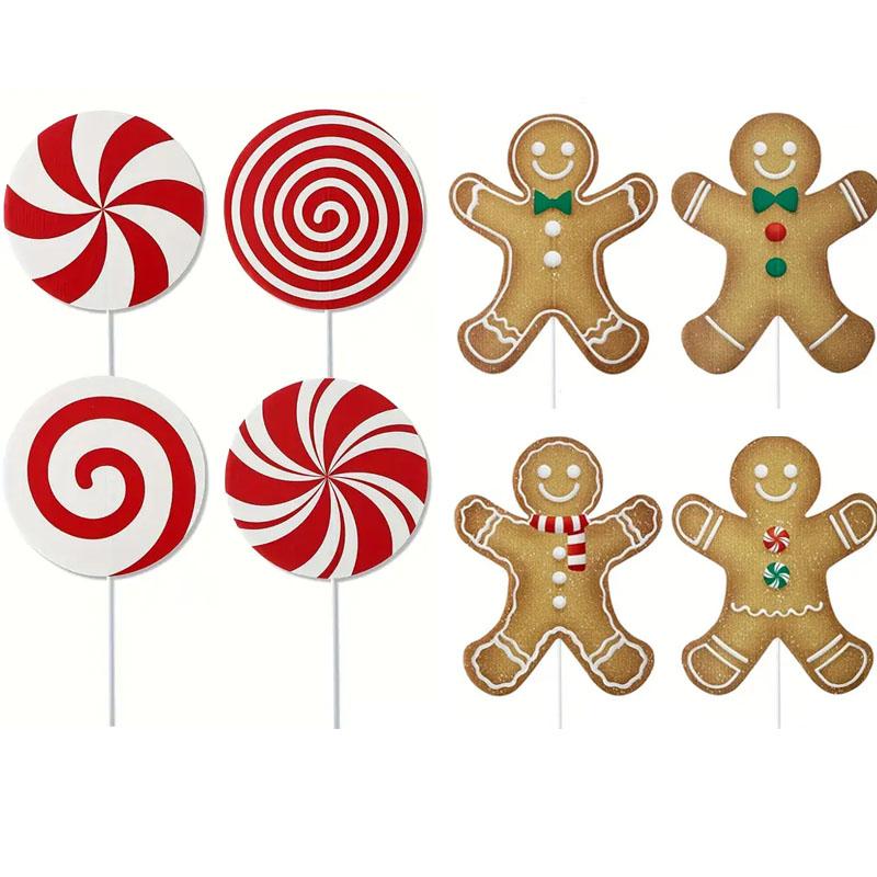 8pcs Large Gingerbread Man Christmas Tree Ornaments, Rustic Plastic Gingerbread Decorations, for Holiday Home, Office Vase Decor