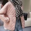 Autumn Winter Women's Short Diamond-Quilted Lightweight Cotton-Padded Coat Designed V-Neck Layering Casual Loose Top