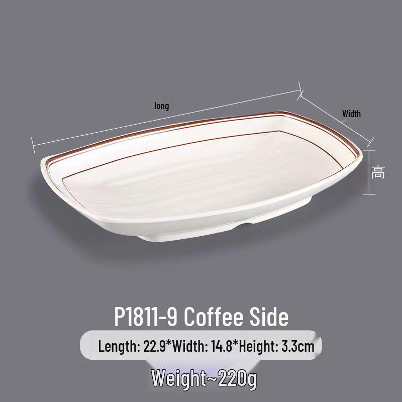 Melamine Rectangular Dinner Plate for Hot Pot, BBQ, and Cold Dishes - Porcelain-Look Restaurant Plate.