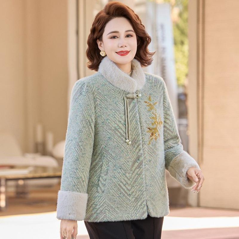 New Mother Winter Chinese Mink Coat Noble Women's Clothing Medium and Old Velvet Thickened Coat Women