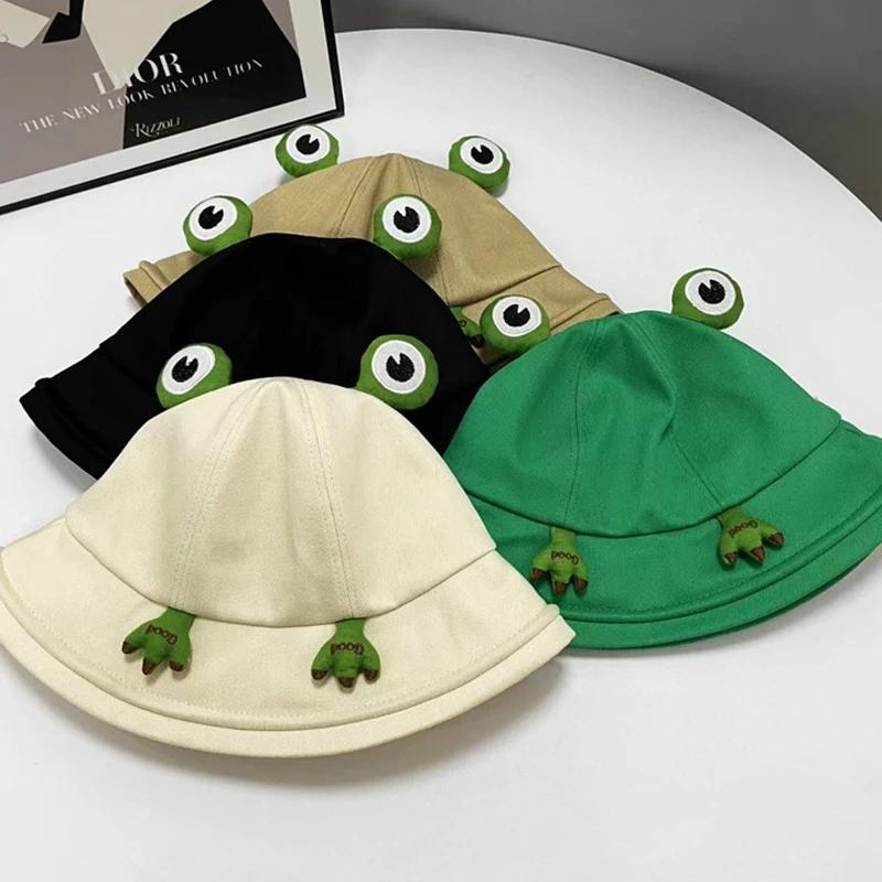 Summer Parent Kid Frog Bucket Hat Outdoor Children's Sunscreen Caps Cartoon Cute Panama Cap Adult Funny Cotton Fisherman Hats