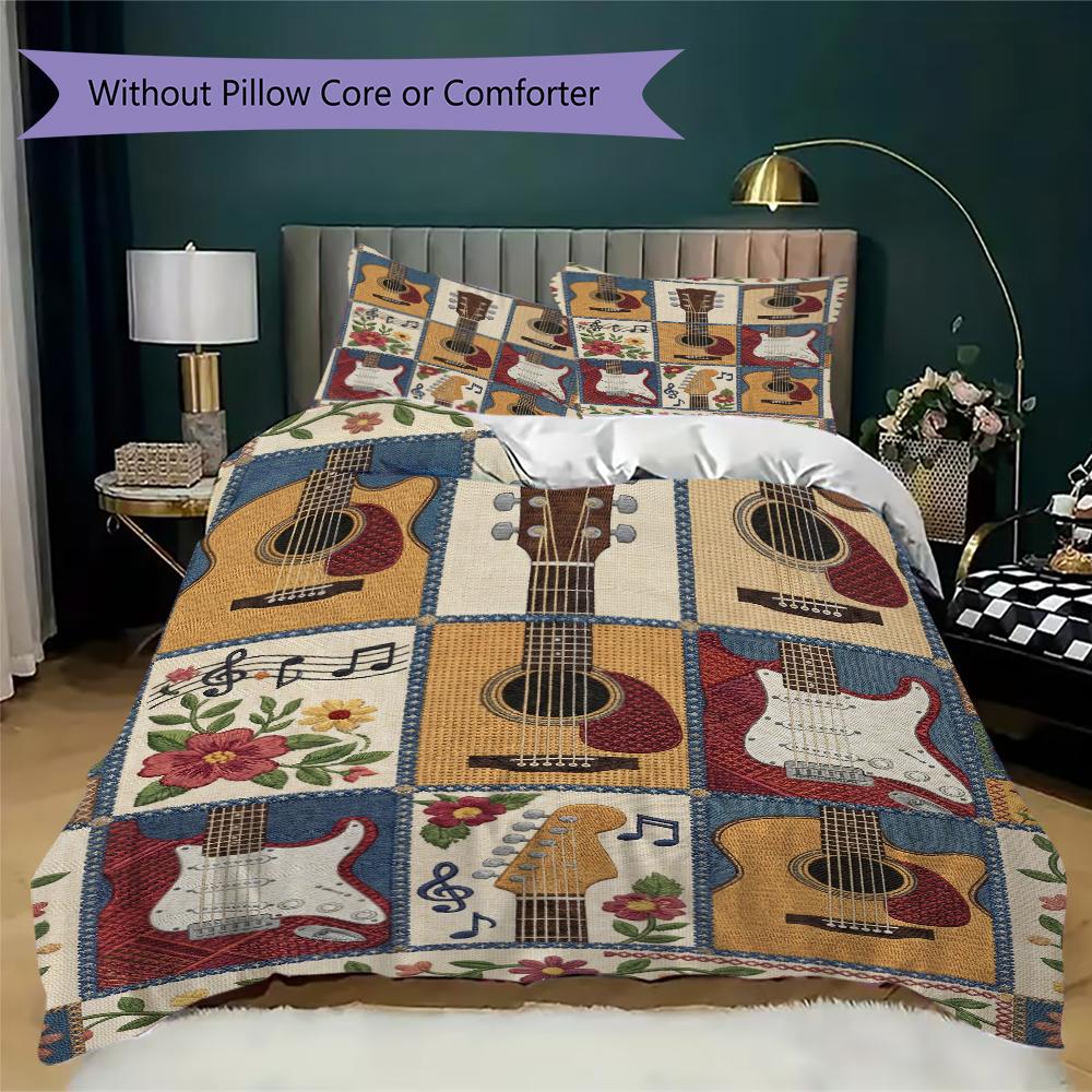 Guitar Music Pattern Bedding uilt Set uilt Cover Pillowcase Home Decoration Birthday Gift (1 * duvet cover + 2 * pillowcase  without core)56