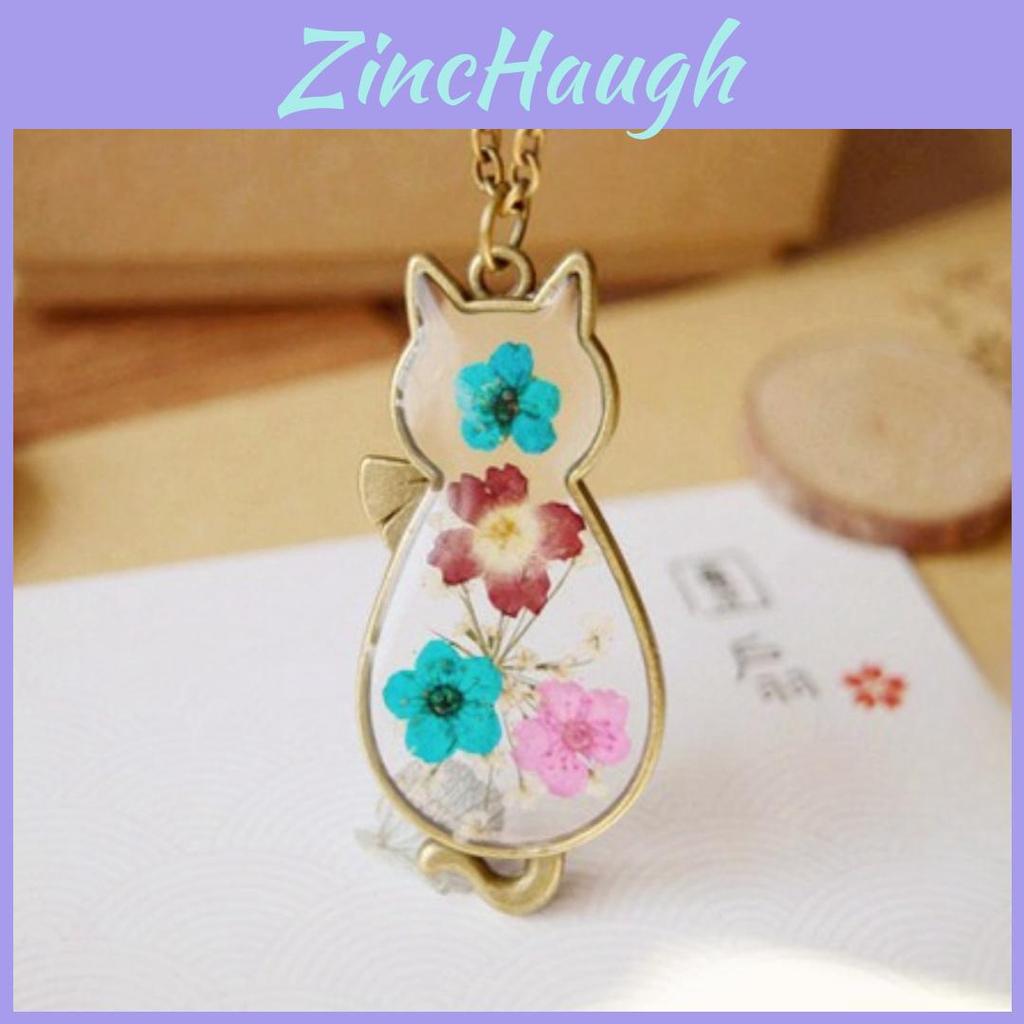 Collana con Ciondolo Gatto Fiori Secchi Naturali Fatto a Mano per Accessori Casual da Donna