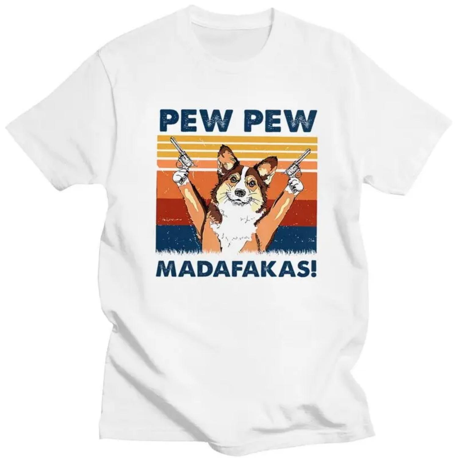 

Custom Vintage Pew Madafakas Corgi Dog T Shirts for Men Pure Cotton Tee Tops Tshirt Short Sleeve Fashion T-shirt S разноцветный