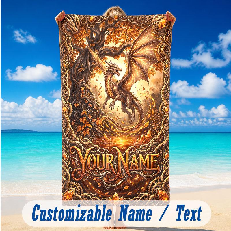Dragon Phoenix Theme Beach Towel Personalized Custom Name & Text Soft Quick Dry Beach Towel for Swimming Travel