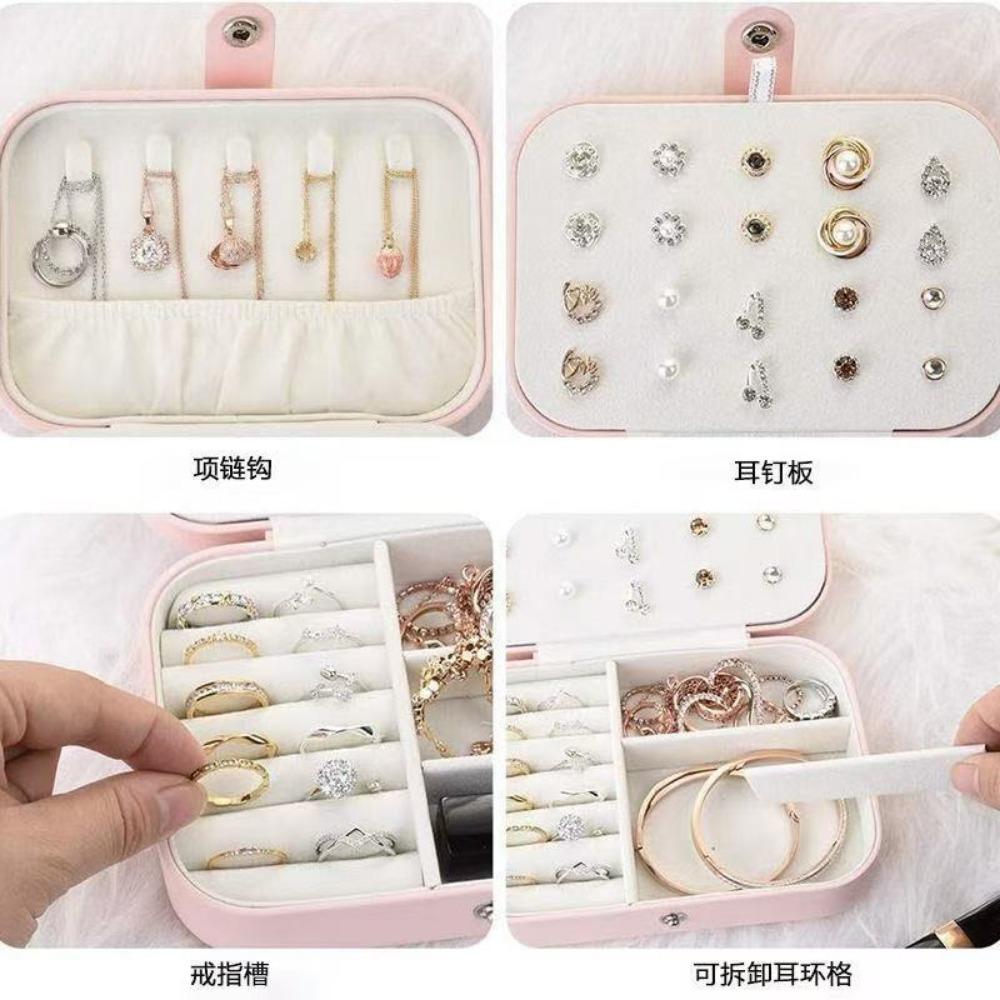 Portable Jewelry Box Jewelry Organizer Display Travel Jewelry Case Boxes Button Leather Storage Zipper Jewelers