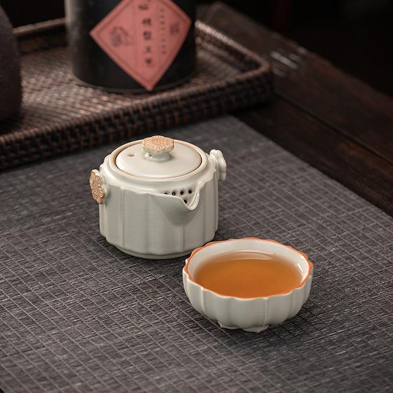 Portable Ru Kiln Travel Tea Set Ceramic Plum Blossom Fast Cup 1 Pot 1 Cup for Outdoor Office Camping Solo Use Gift