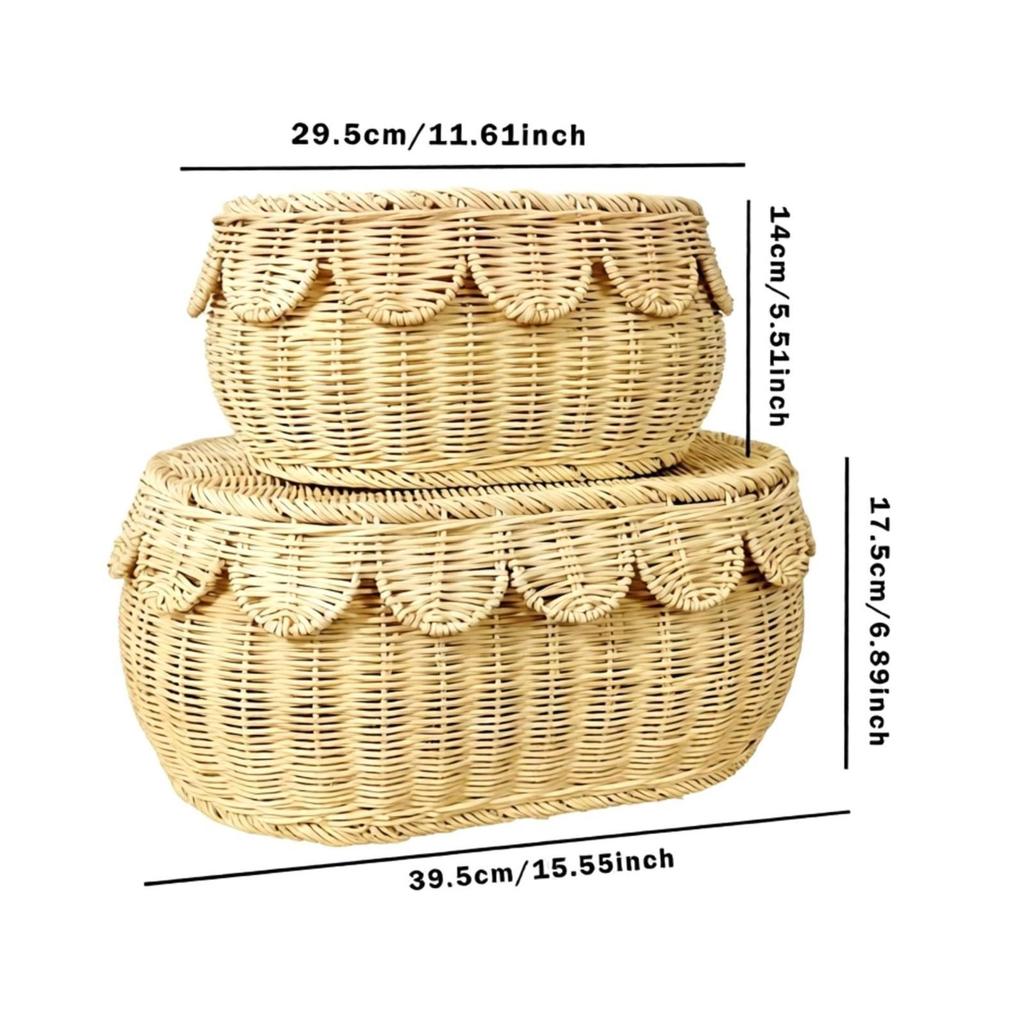 Rattan Storage Basket with Woven Lid Textured Desktop Organizer for Household