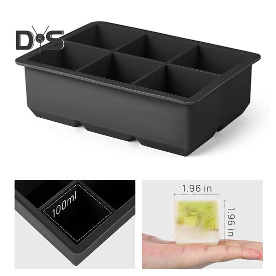 Large Square Ice Cube Tray with Lid Stackable Space Saving Ice Maker Easy Release Whiskey Cocktail Ice Cube Molds for Freezer Herbs