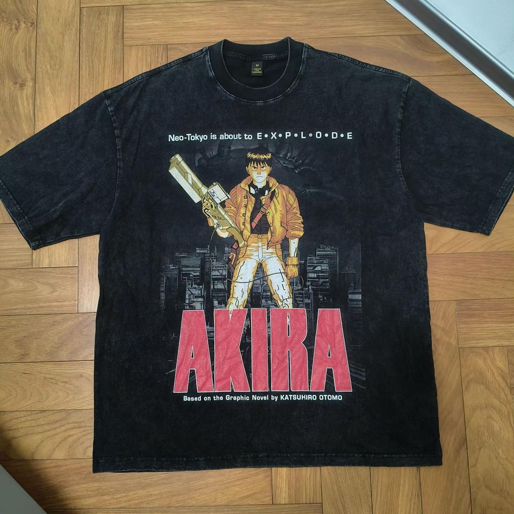 Men'S Trendy T-Shirt Animation Printing Washed Old Short-Sleeved T-Shirt Men'S And Women'S Street Hip-Hop Half-Sleeved Top Trendy