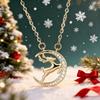 Crescent Moon with Jumping Reindeer Partial Paved Stone Pendant Women Cable Chain Clavicle Necklace