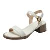 Summer new sandals women step on shit feeling medium heel thick heel one-word buckle belt Roman shoes wear holiday casual beach shoes
