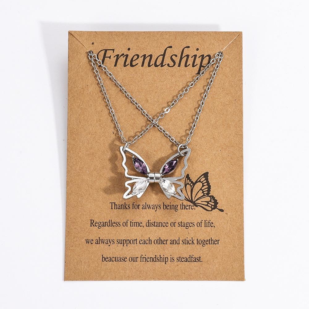 Heart Pendant Best Friend Necklace Ins Butterfly Bracelet Set Butterfly Magnetic Necklace  Girls