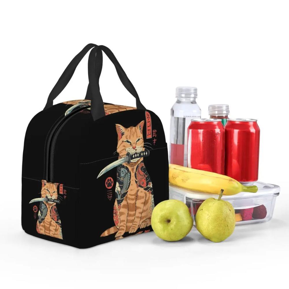 Neko Japoński Kot Shinobi Izolowana Torba na Lunch dla Kobiet Dzieci Przenośne Pojemniki na Jedzenie Termiczny Lunchbox Torba