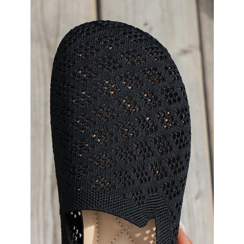 Scarpe Comode Traspiranti a Maglia Lavorata a Maglia con Punta Tonda Piatte Slip-on
