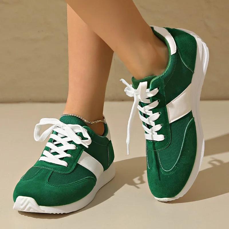 Fashion Women's Contrast Color Platform Sneakers Fashion Non Slip Lace Up Sports Shoes for Women Plus Size Lightweight Casual Sneakers