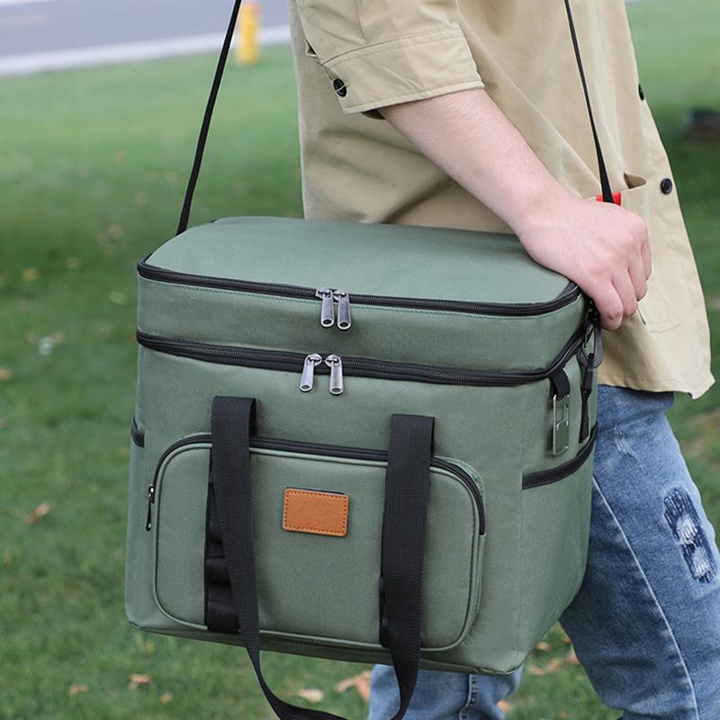 Multifunctional Double Layers Tote Cooler Lunch Bags for Women Men Large Capacity Travel Picnic Lunch Box with Shoulder Strap