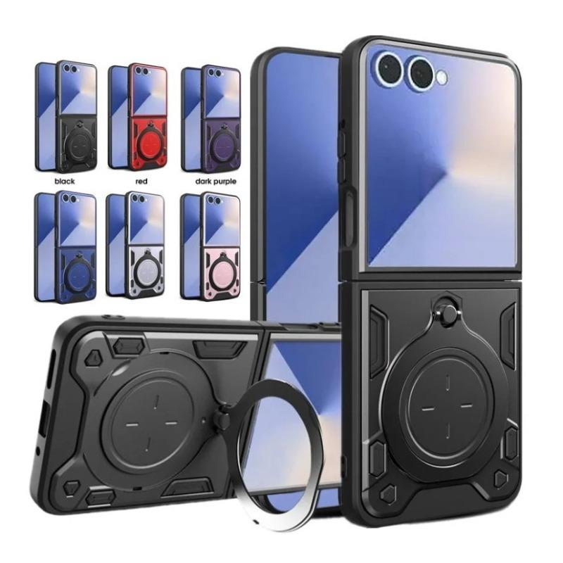 Armor Magnetic Car Holder Protective Cover For Samsung Galaxy Z Flip 7 FE Rotatable Adsorbable Bracket Ring Anti-Drop Flip Cover