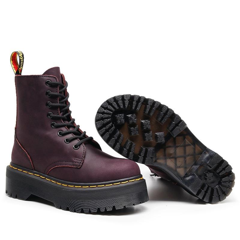 First Layer Thick Bottom Hole Locomotive Boots Women, Side Zipper Mad Horse Purple Short Boots Leather Muffin Bottom Tooling