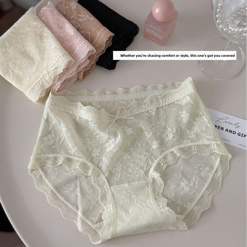 Ladies Summer Thin Sexy Jacquard Lace Mesh Breathable Antibacterial Waist Not Hip Briefs