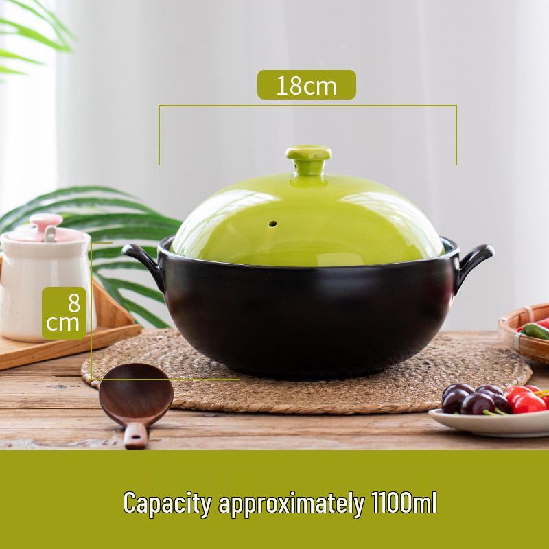 Kangbao High-Temperature Resistant Ceramic Stew Pot for Home & Commercial Use 18cm 1100ml изумрудный