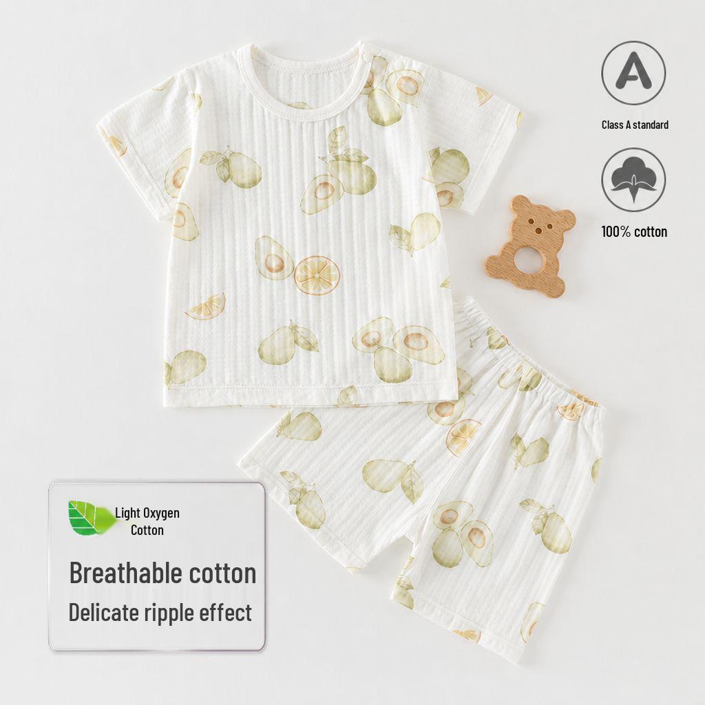 Summer Cotton Gauze Baby Pajama Set - Short-Sleeved Top & Shorts for Air Conditioning