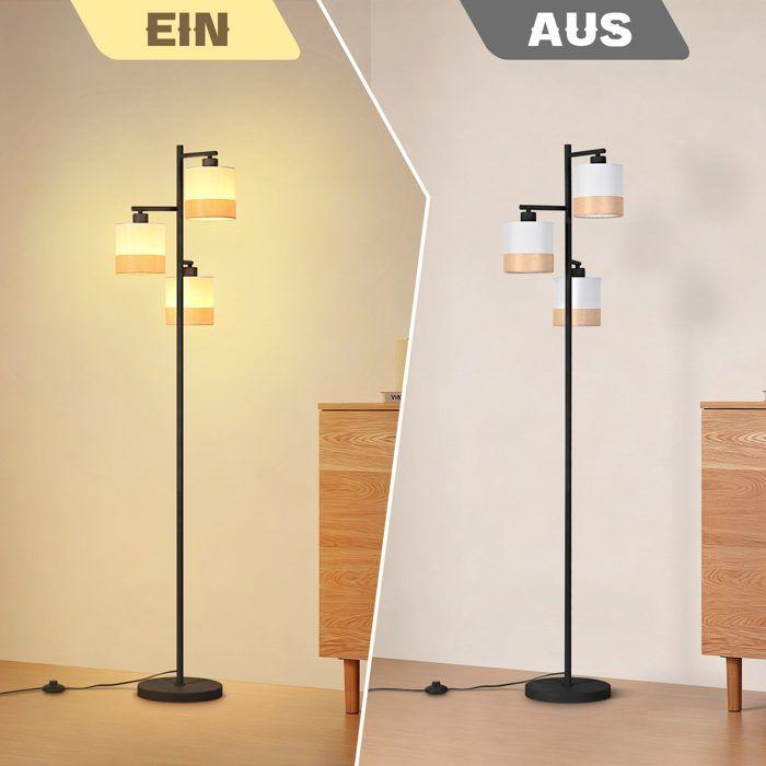 Floor Lamp - NETTLIFE - Fabric Lampshade - 3x E27 - White Metal - Reading Lamp