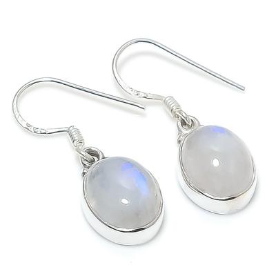 Natural Rainbow Moonstone Gemstone 925 Solid Sterling Silver Earring 1.25" Q7i90