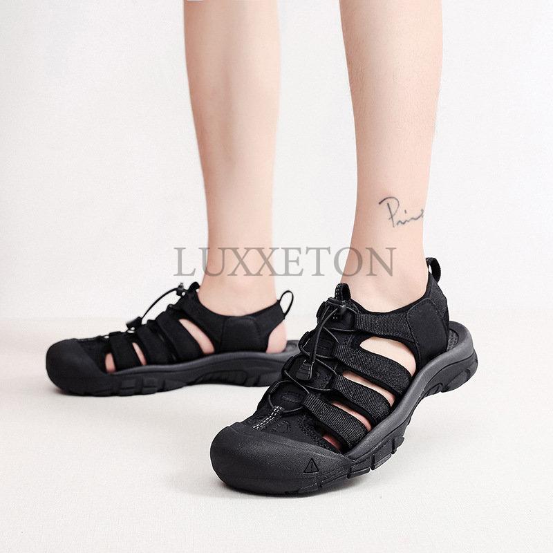 Summer Genuine Leather Women Sandals Fashion Design Breathable Casual Shoes Men Soft Bottom Outdoor Beach Sandals Big Size 36-46