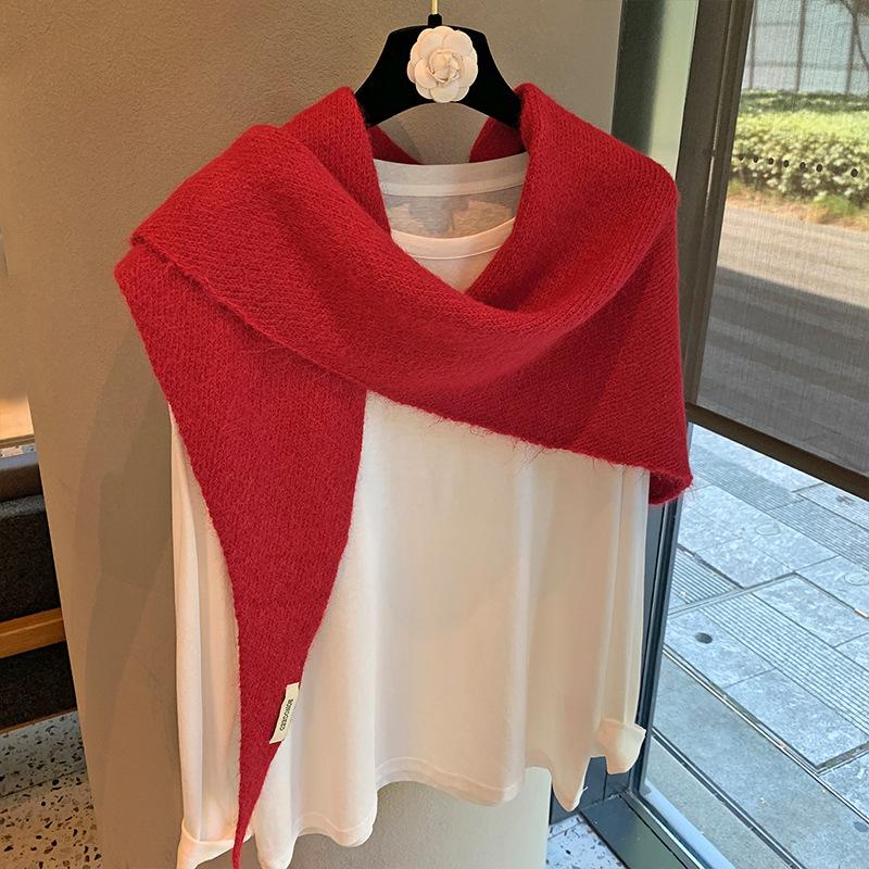 Solid Color Triangular Scarf, Brushed Shawl, Oversized Outer Layer, Autumn and Winter Korean Warm Triangular Scarf, Knitted Scarf