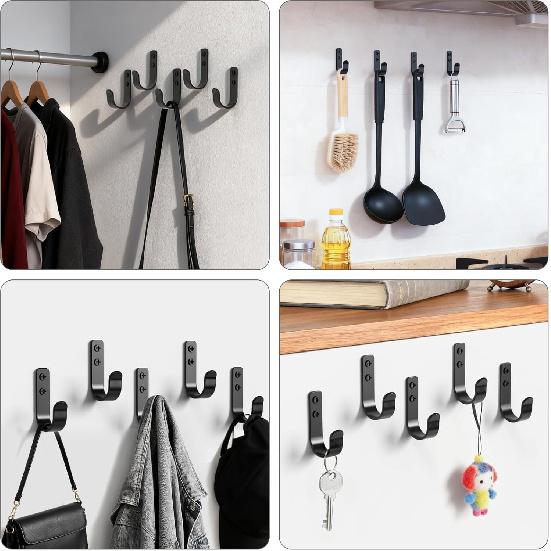 15-Pack Black Metal Wall Hooks, Heavy Duty Coat Hooks Wall Mounted for Hanging, Screw in Hooks for Towel, Clothing, Robe, Single Hooks for