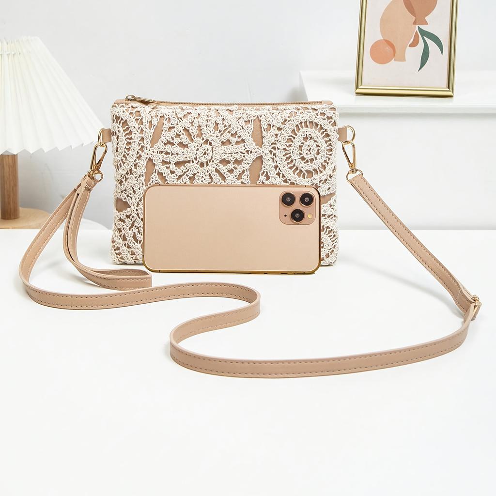 Elegant Feminine Crossbody Bag | Intricate White Patterns, Adjustable Strap For Dresses & Casual Outfits