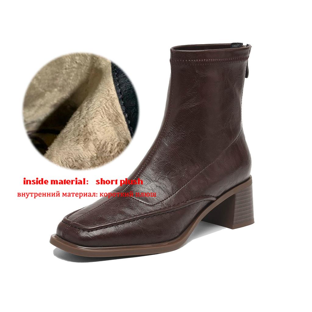 Krazing Pot Botines Chelsea de Puntera Cuadrada con Tacón Grueso de Microfibra Talla 42 Cremallera Decoración Plisada para Mujer Botines Elásticos en el Tobillo